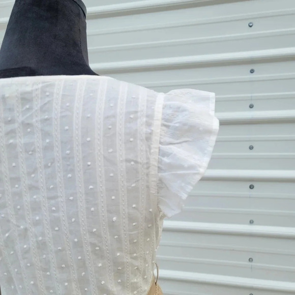 Mine Flutter Sleeve Button Down White Tan A-Lind Mini Dress Cap Sleeve Sz Large - Picture 7 of 10